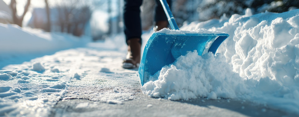 Person, die Schnee schaufelt.