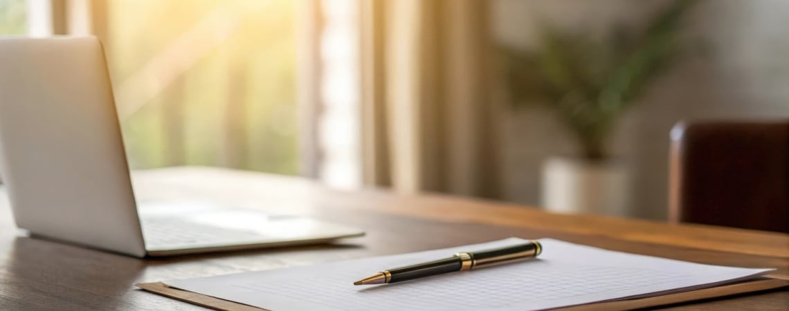 Blatt mit Stift auf einem Tisch