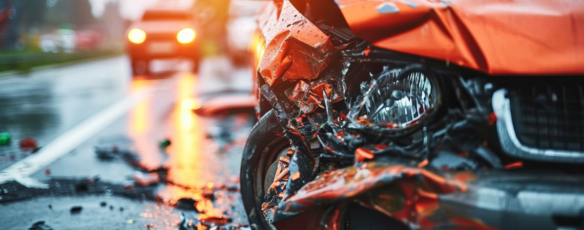 Auto mit Schaden am rechter Seite nach Unfall. 