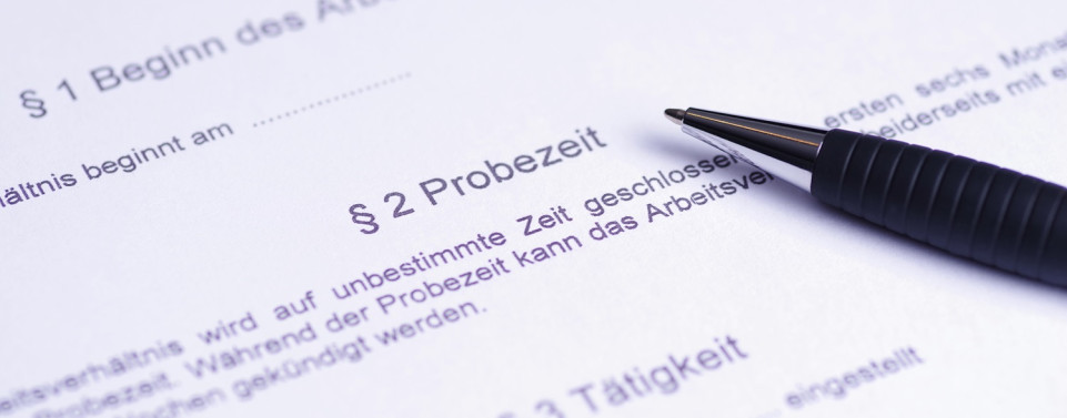 Ein Vertragsausschnitt mit der Überschrift "Probezeit". 