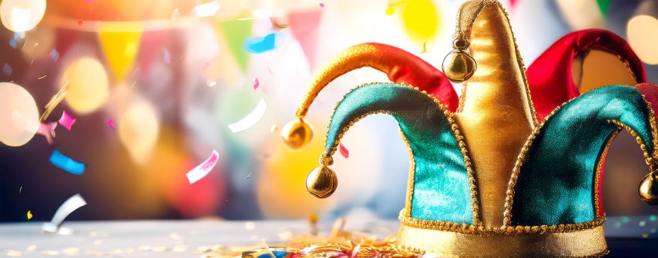 Konfetti mit Narrenhut für Karneval. 