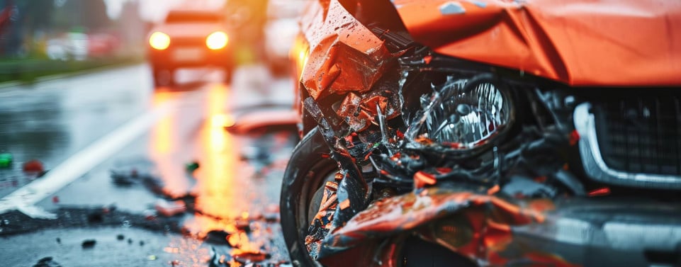 Auto mit Schaden am rechter Seite nach Unfall. 